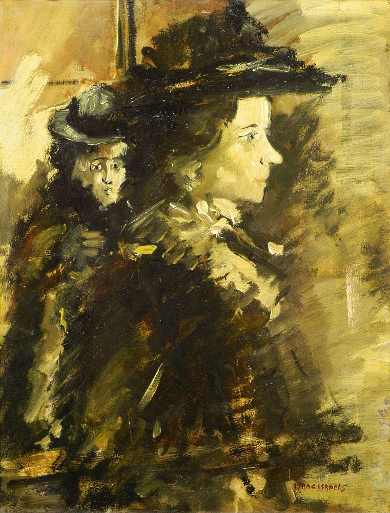 Oil on Canvas Signed Isaac Israels, 29" x 21 7/8", "Two Figures". (1 of 12)