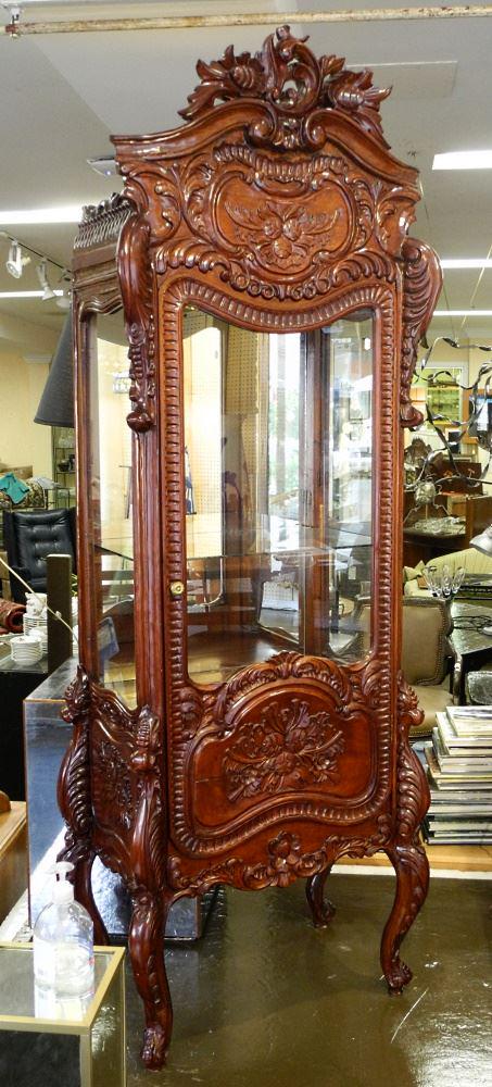 Indonesian Louis XV style Display Cabinet, 80" x 28" x 17 3/4". (1 of 4)