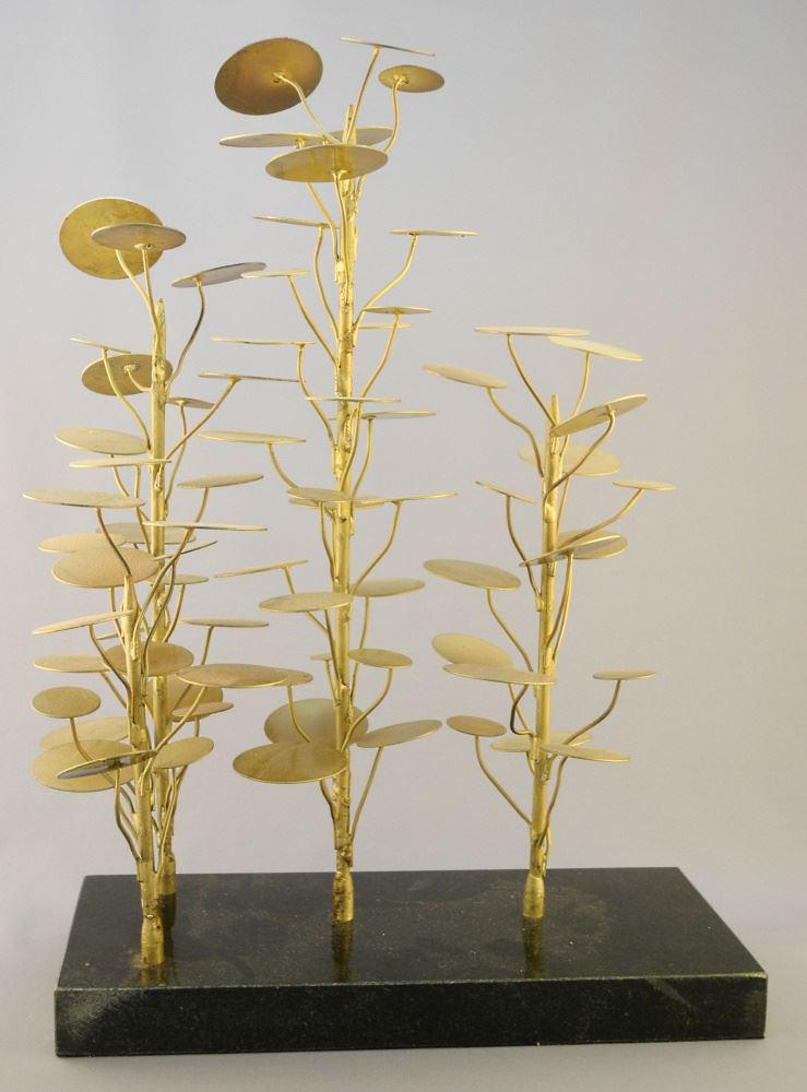 Brass Sculpture on Stone, "Global Views" Made in India 17"x12 3/8"x 6": Brass Sculpture on Stone, "Global Views" Made in India 17"x12 3/8"x 6"