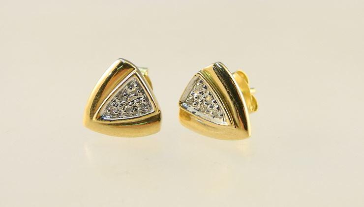 Pair of 14K Gold & Diamond Triangular Shaped Earrings, TW 1.5 grams (1 of 2)