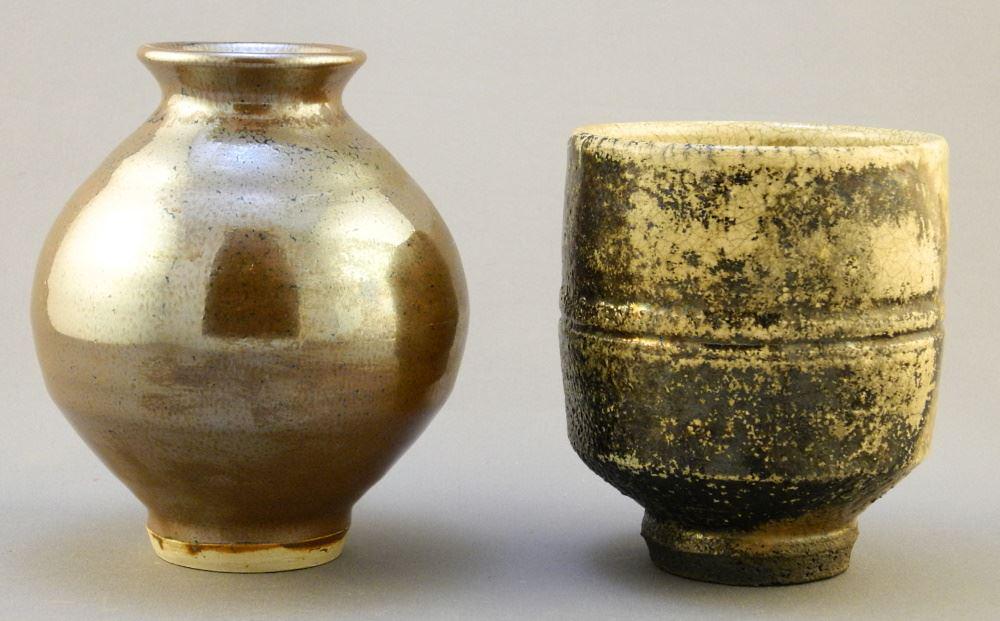 2 Stoneware Vessels Impressed By Wayne Ngan, 5 1/8" & 4 3/4" High. (1 of 2)