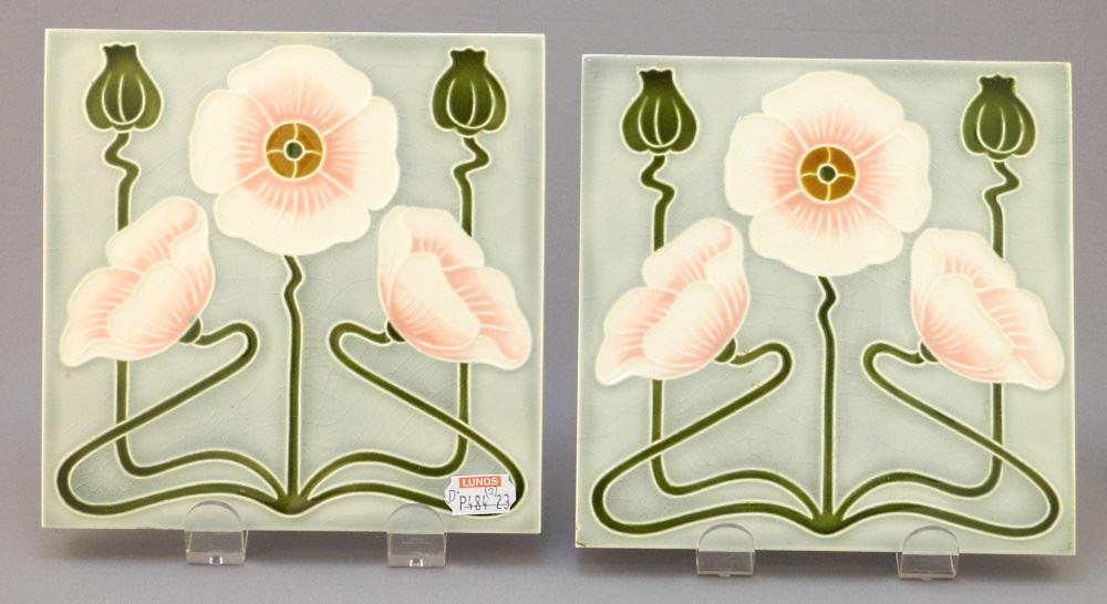 Pair of Art Nouveau Fireplace Tiles, 14" L (1 of 2)