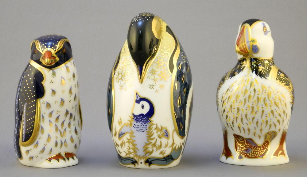 3 Royal Crown Derby Paperweights: Rockhopper Penguin/ Penguin/ Puffin, 4 1/8" - 4 7/8". (1 of 4)