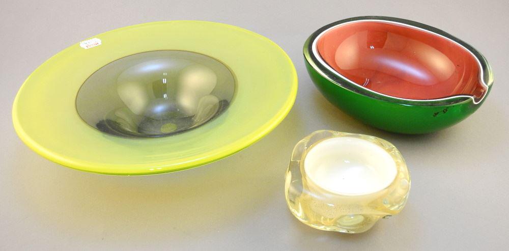 Three Unsigned Art Glass Pieces, Largest 10" Diameter. (1 of 1)