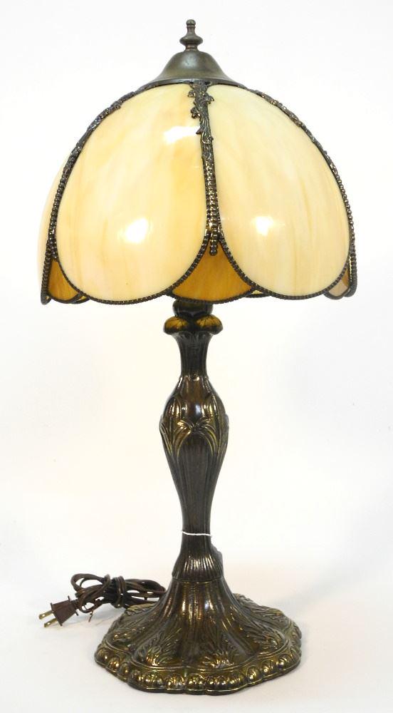 Caramel Glass Shade Cast Base Table Lamp, 24 1/2" High. (1 of 2)