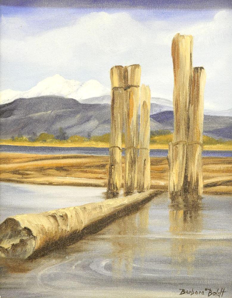 Oil on Canvas Signed Barbara Boldt, 10" x 8", "Pit River with Golden Ears".: Oil on Canvas Signed Barbara Boldt, 10" x 8", "Pit River with Golden Ears".