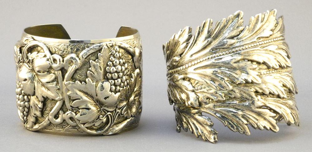2 Silver-Tone Cuff Bracelets, One Signed Dominique Aurientis Paris. (1 of 2)