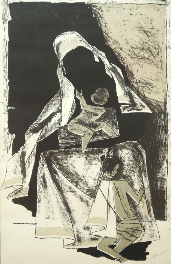 Lithograph Signed (M.F.) Husain, 32" x 20 1/2", "Mother Theresa". (1 of 3)