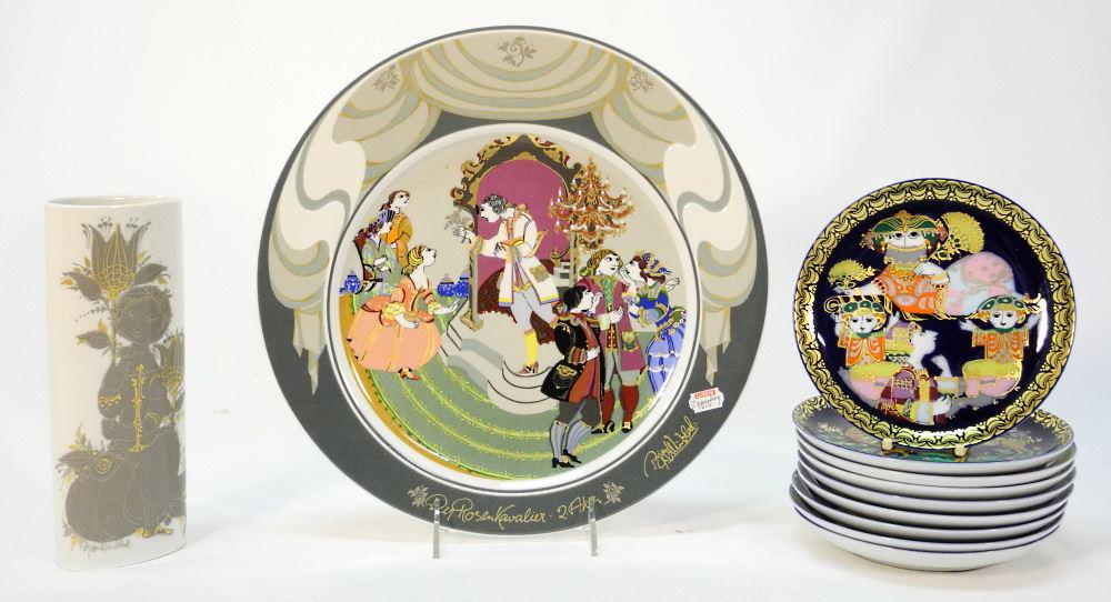 11 Bjorn Wiinblad Rosenthal Porcelain Vases & Dishes, 12 3/8" Diam.: 11 Bjorn Wiinblad Rosenthal Porcelain Vases & Dishes, 12 3/8" Diam.