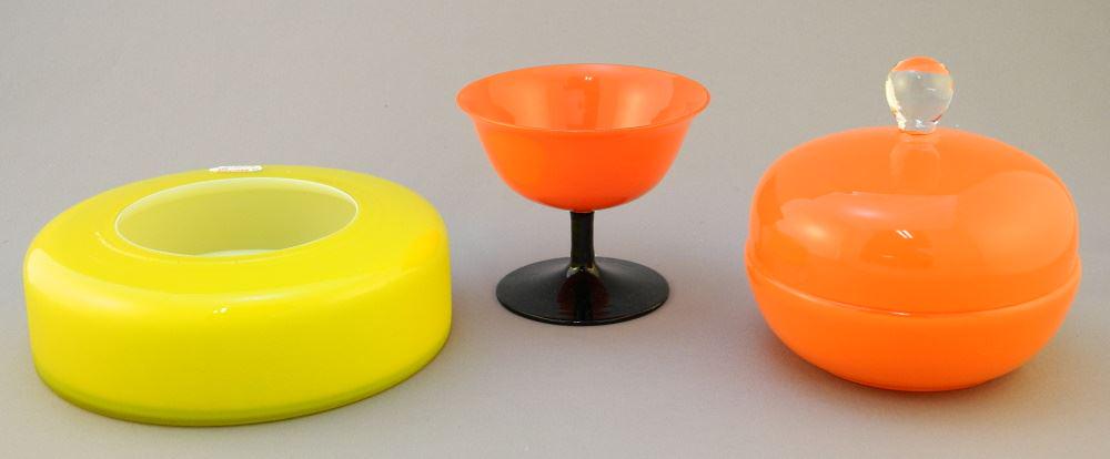Collection of Art Glass Including: Covered Bowl, Goblet, Open Low Vase, 6 1/4" Diameter.: Collection of Art Glass Including: Covered Bowl, Goblet, Open Low Vase, 6 1/4" Diameter.