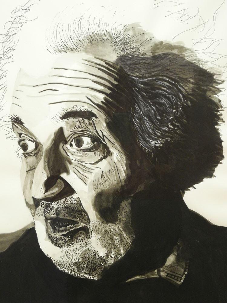 Ink and Watercolour (William Featherston), Untitled Portrait of Man with Wild Hair.: Ink and Watercolour (William Featherston), Untitled Portrait of Man with Wild Hair.