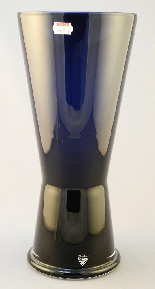 Blue Glass Vase "Orrefors, Sweden", 12" High.: Blue Glass Vase "Orrefors, Sweden", 12" High.