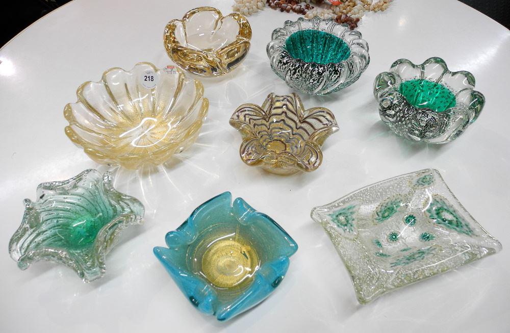 Collection of 8 Art Glass Items Including Basin, Bowls, Etc., 7 1/2" (1 of 3)