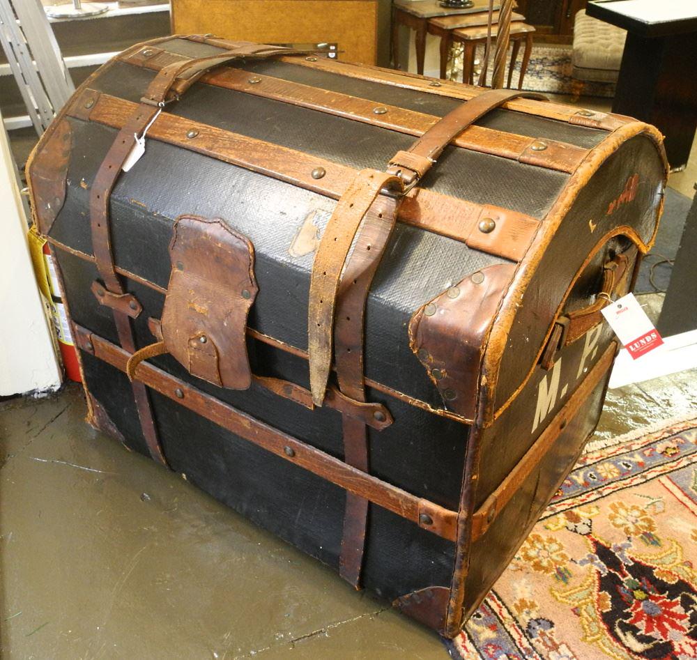 Dome Top Steamer Trunk, With CPR Sticker & Inner Tray. (1 of 4)