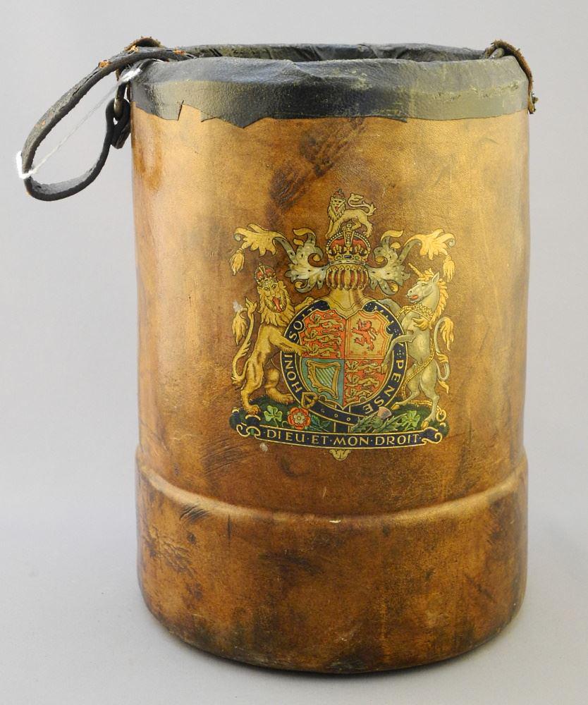 British Royal Navy 19th C. Leather Powder Bucket- Powder Monkey's Bucket- Type 1, 9 1/2" Hig (1 of 3)