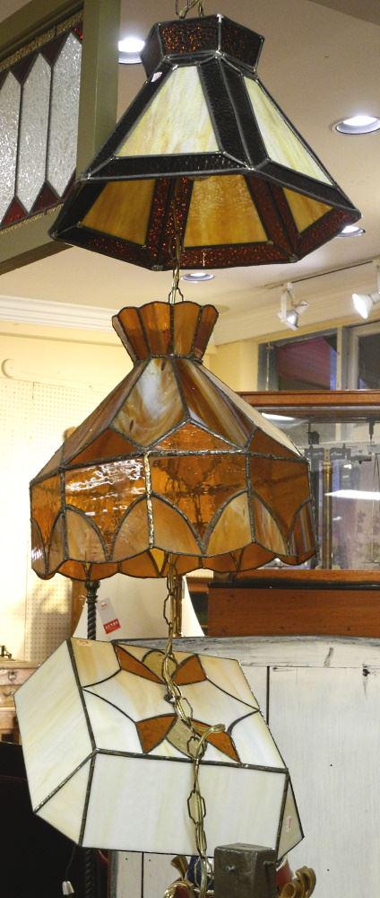 3 Leaded Glass Light Fixtures, 14 1/4" Wide. (1 of 1)