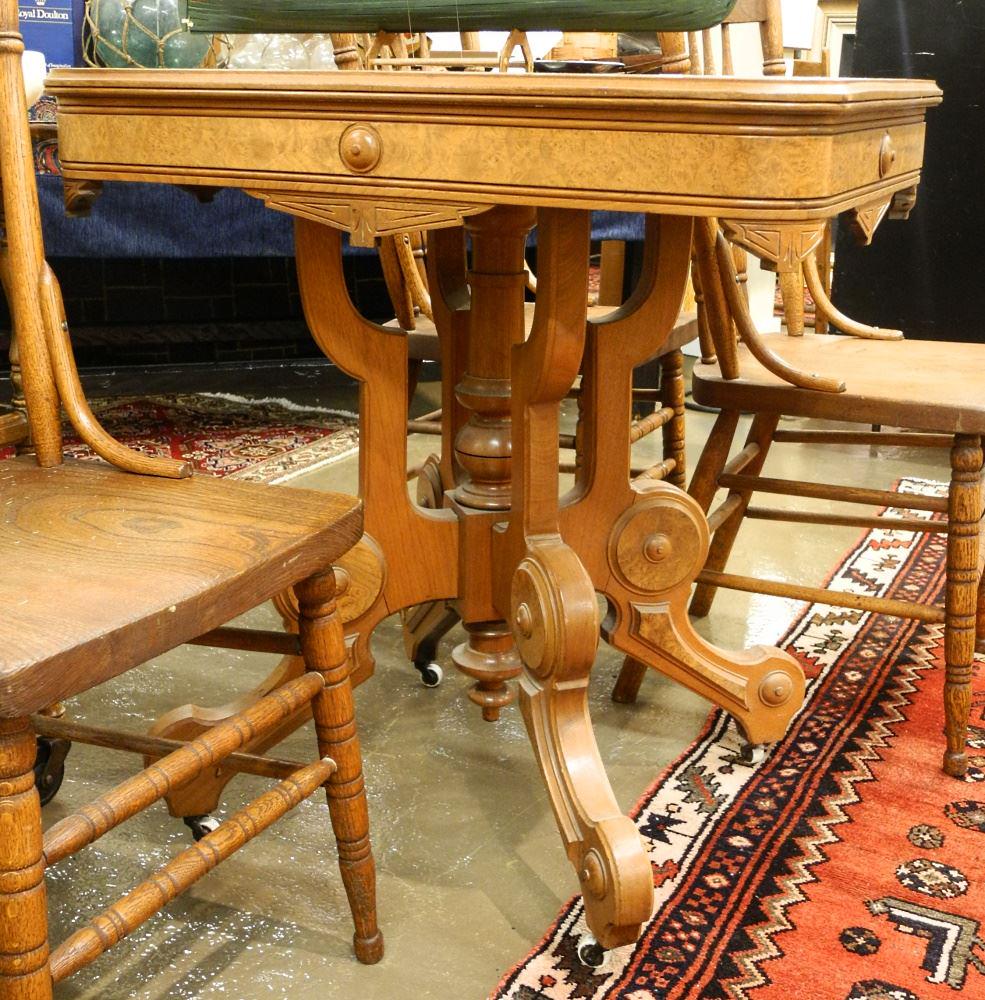 19th Century Eastlake Elm Parlor Table, 30 3/4" High. (1 of 2)