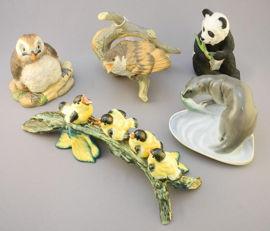 5 Porcelain Figurines: Burgues (Beak Chipped)/ Boehm/ Stangl/ Rorstrand (Cracked).: 5 Porcelain Figurines: Burgues (Beak Chipped)/ Boehm/ Stangl/ Rorstrand (Cracked).