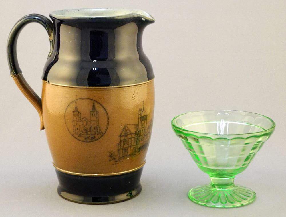 Royal Doulton Pitcher "Railwaymen's Convalescent Home" C.1915 & An Anchor Hocking Uranium Gla (1 of 3)