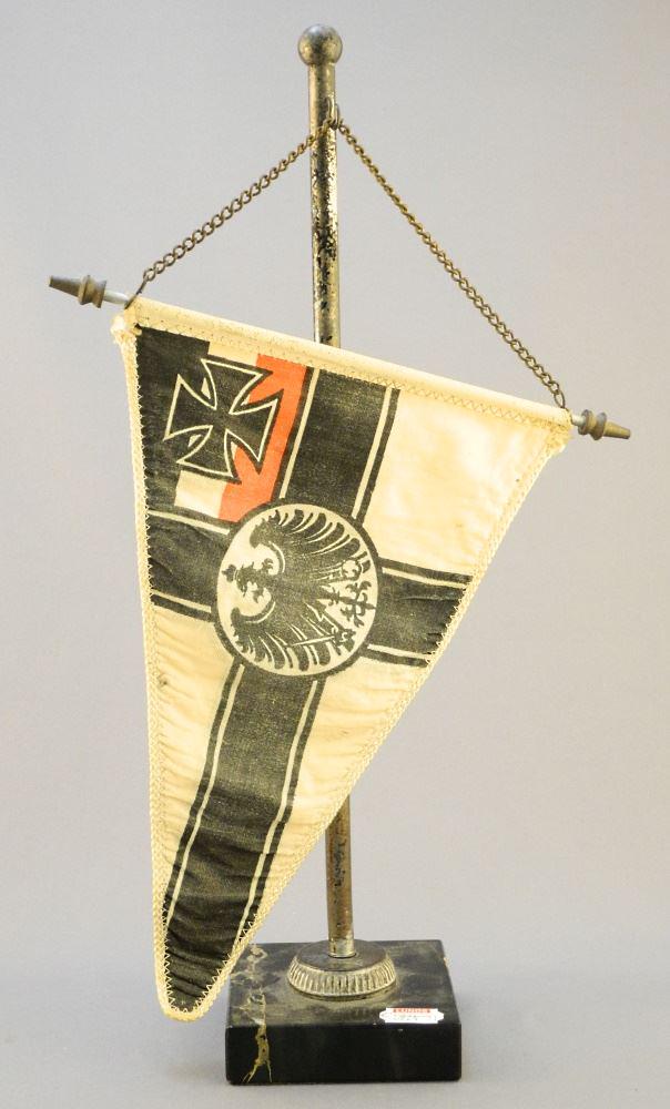 Imperial German Navy Triangular Desk Pennant with Stand, 13 3/4" High.: Imperial German Navy Triangular Desk Pennant with Stand, 13 3/4" High.