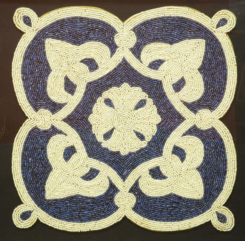 19th Century Beaded Seat Cover, Framed, 14 3/4" x 14 3/4". (1 of 3)