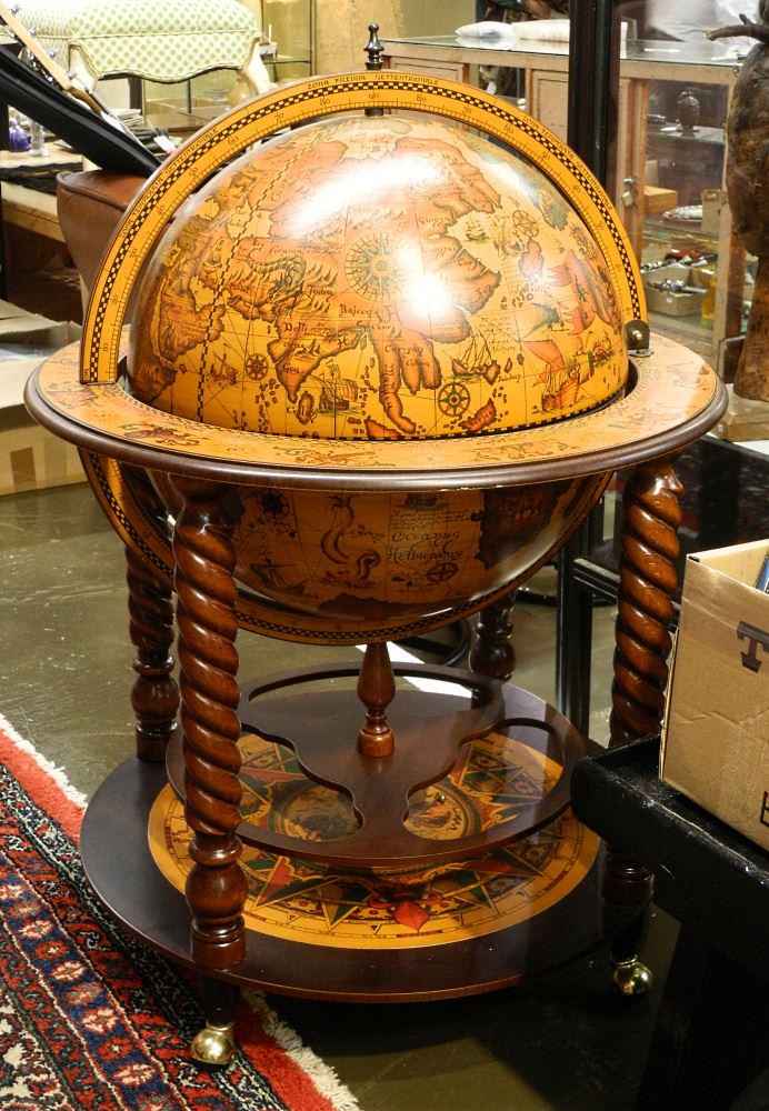 Terrestrial Globe Bar Cart, 38" H. (1 of 1)