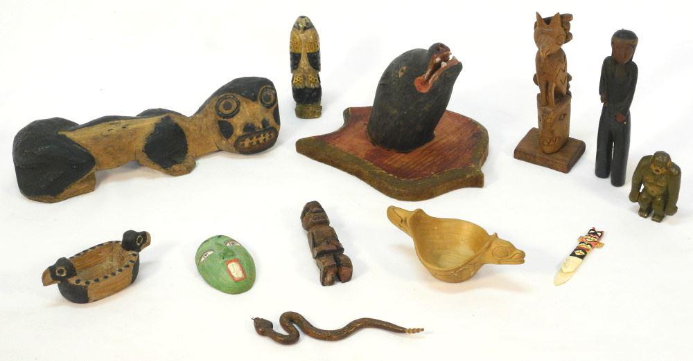 Collection of Small Wood Carvings, Including Indigenous. (1 of 3)