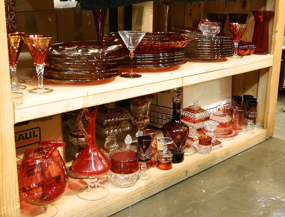 Large Collection of Ruby Flash Stem Wares & Table Wares, Not suitable to ship. (1 of 3)
