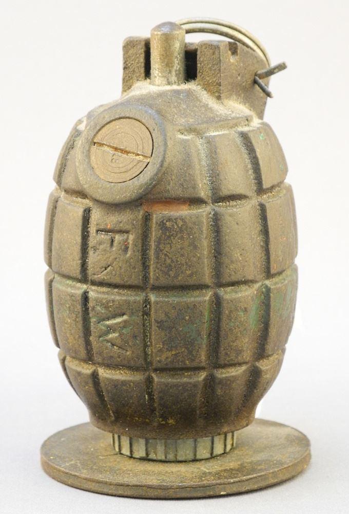 Deactivated WWI/ WWII Mills Bomb Hand Grenade, 4" High. (1 of 2)