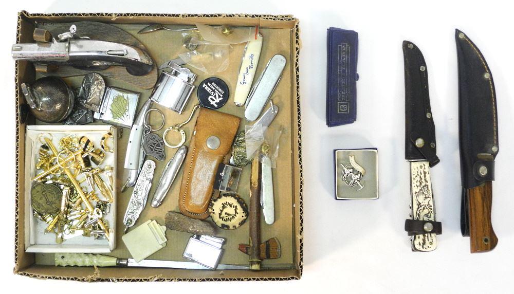 Collection of Pocket Knives/ Cuff Links/ Lighters/ Harmonica, etc. (1 of 2)
