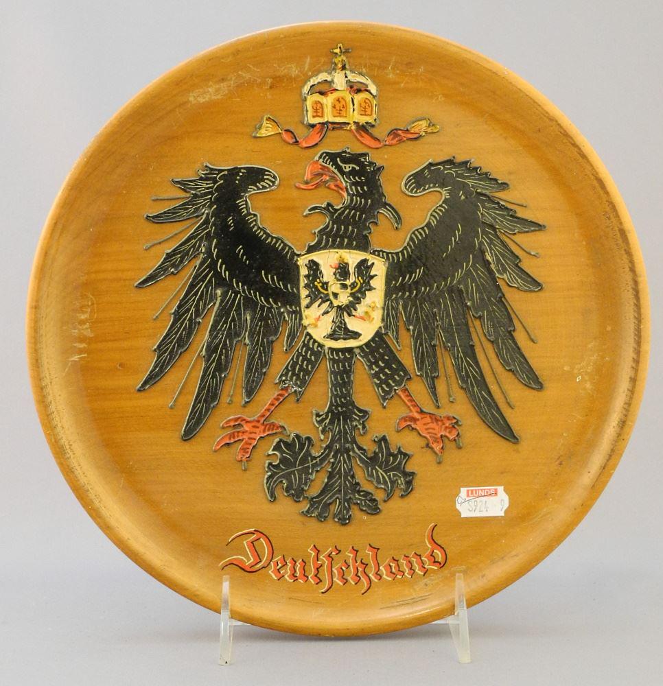 WWI Decorative Wooden Plate with Imperial German Eagle Motif & "Deutschland" Inscription, (1 of 4)