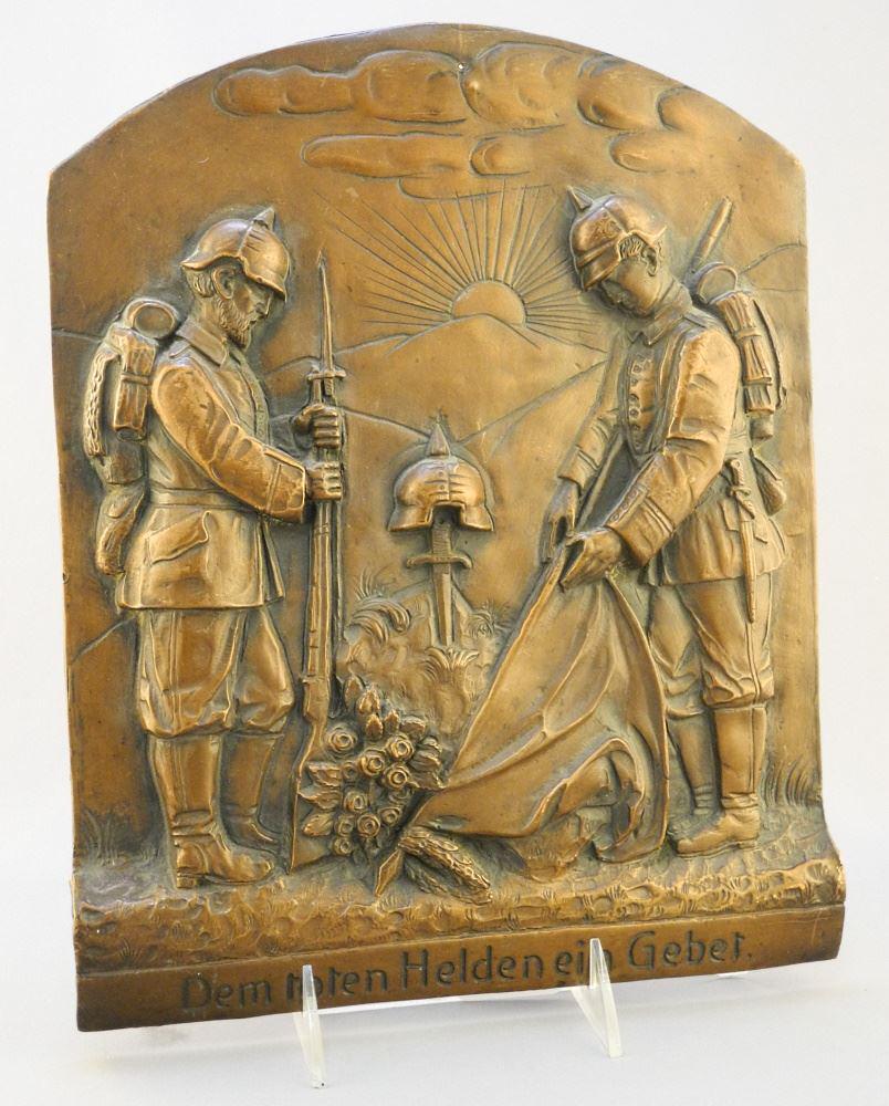 WWI Imperial German Copper Memorial Plaque- "Dem Toten Helden Ein Gebet" - "A Prayer For The Dead H (1 of 2)