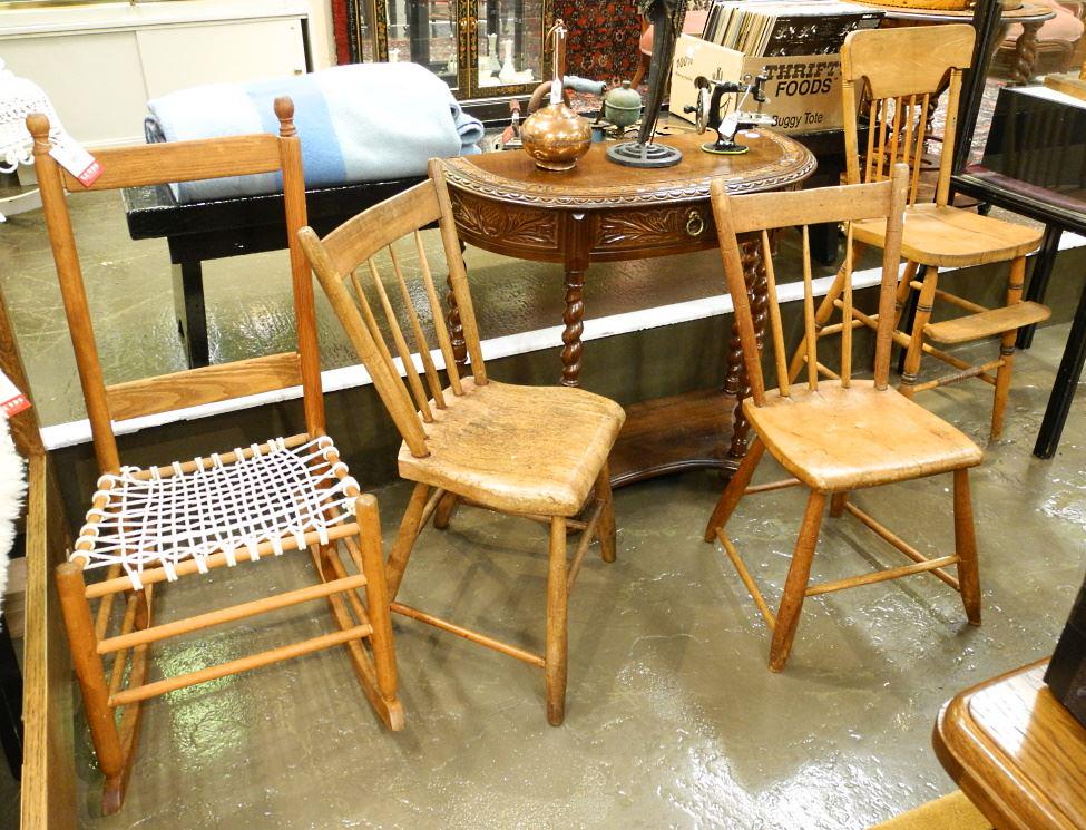 4 Canadian Chairs: Rocking/ High & 2 Farmhouse, Grand River Area.: 4 Canadian Chairs: Rocking/ High & 2 Farmhouse, Grand River Area.