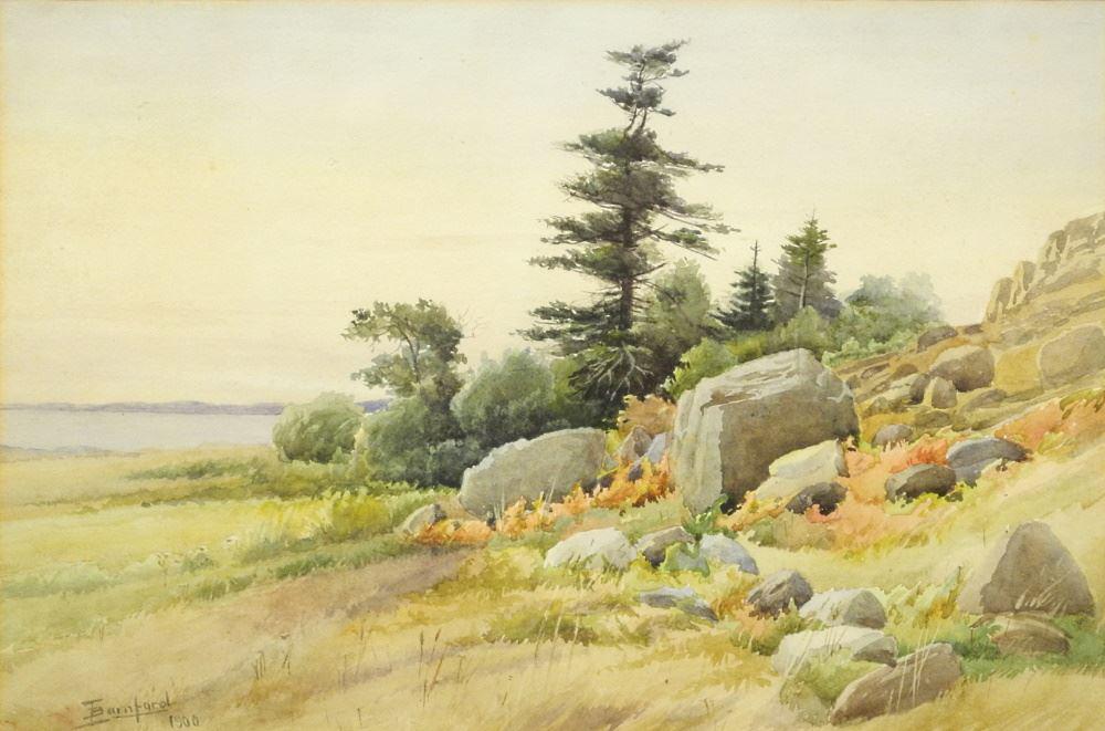 Watercolour Signed T. Bamford 1900 (Thomas), 11 3/4" x 17 3/4", "Hill- Side Landscape". (1 of 3)