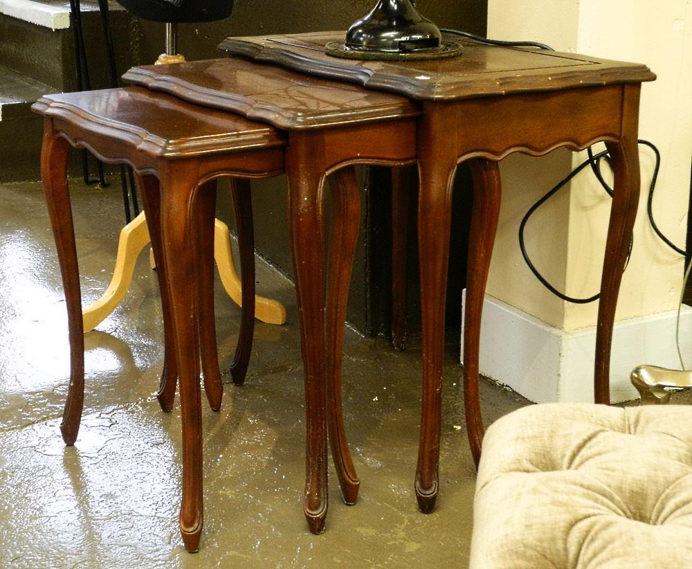 Trio of Walnut Nesting Tables, 26" Wide. (1 of 2)