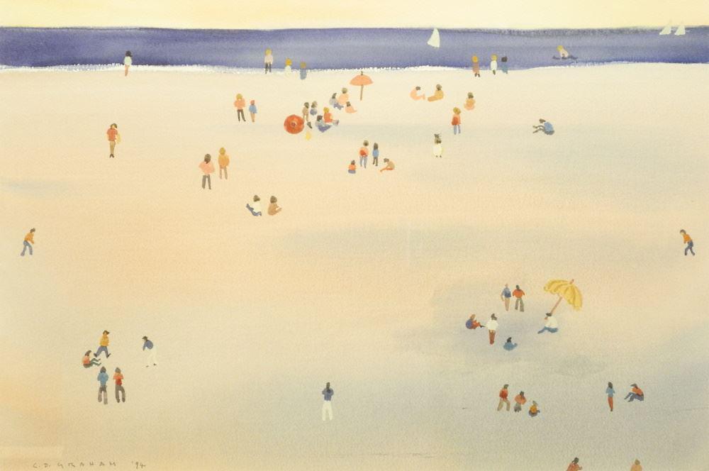 Watercolour Signed C.D.(Colin) Graham, 13 7/8" x 12", "Beach Scene". (1 of 4)