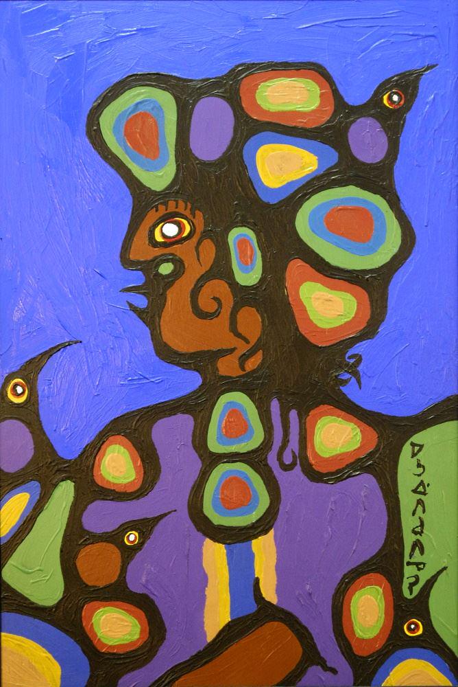 Acrylic on Board Manner of Norval Morrisseau, 26 1/2" x 17 3/4", "Birds Transformation". (1 of 9)