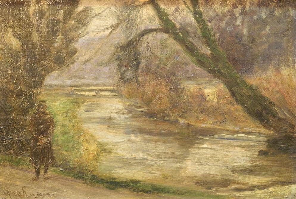 Oil on Artist Board Signed (Darius) MacEgan, 8 3/8" x 12 1/8", "The Tolka at Glasnevin". (1 of 6)