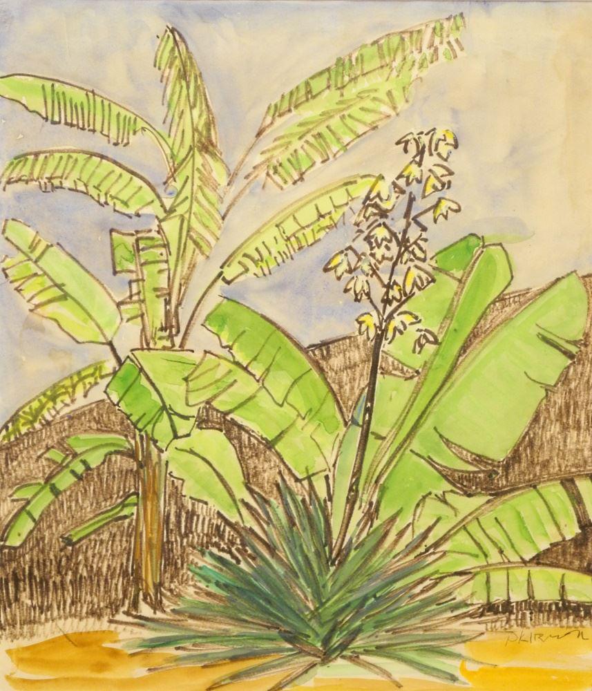 Watercolour & Felt Signed P.K. Irwin (P.K.Page), 14 1/4" x 12 1/4", "Palm Trees". (1 of 4)