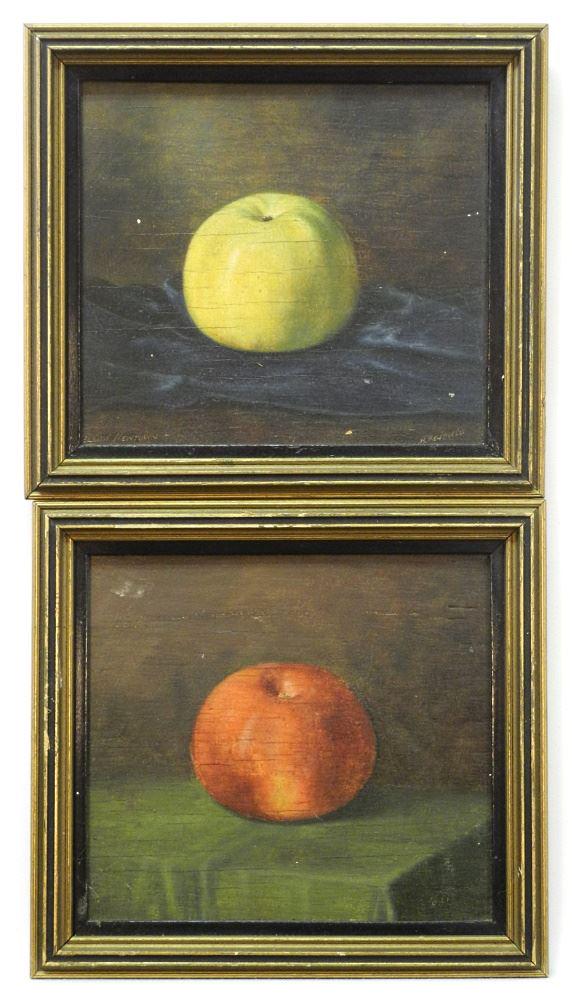 Pair of Oils on Board Signed H. (Harry) Fewtrell, 7" x 8", "Apples".: Pair of Oils on Board Signed H. (Harry) Fewtrell, 7" x 8", "Apples".