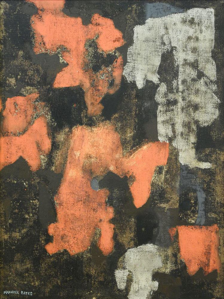 Oil on Board Signed Maxwell Bates, 22" x 17", Untitled/ Abstract with Red. (1 of 6)