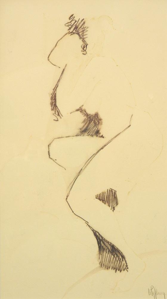 Acrylic Signed "Myfanwy" (Pavelic), "Rita on Couch" 1964 10 1/2" x 6".: Acrylic Signed "Myfanwy" (Pavelic), "Rita on Couch" 1964 10 1/2" x 6".