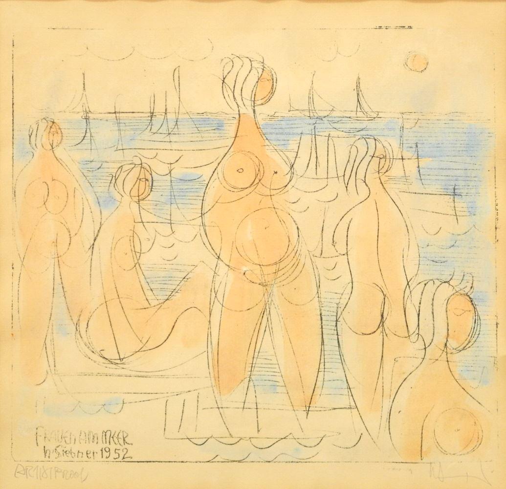 Artist Proof Signed H. Siebner, 10 1/2" x 11", "Frauen Am Meer 1952". (1 of 4)