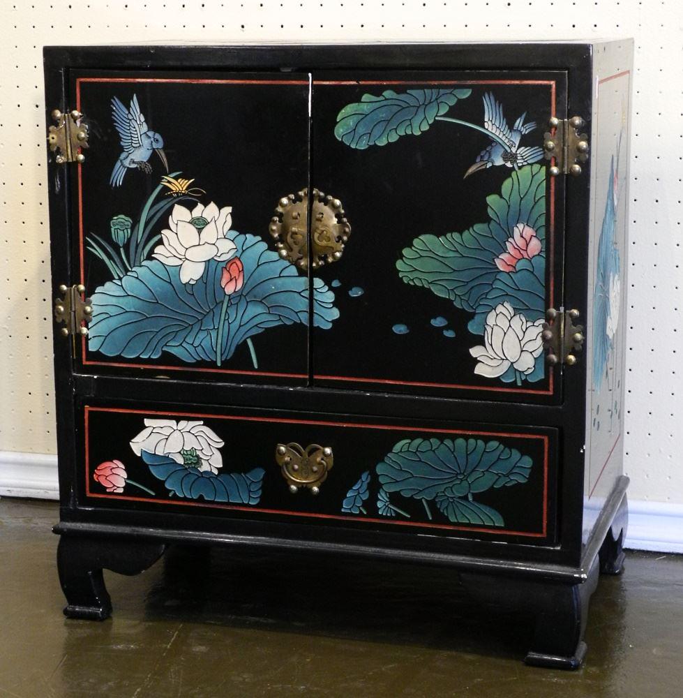 Chinese Lacquer Cabinet with Drawer, 24" H. (1 of 4)