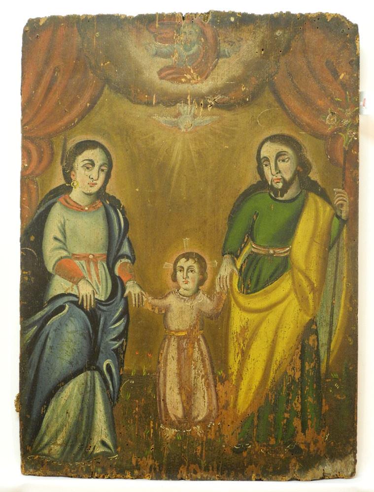 South American Santos Painting on Panel, 29 1/2" x 21 1/4". (1 of 3)