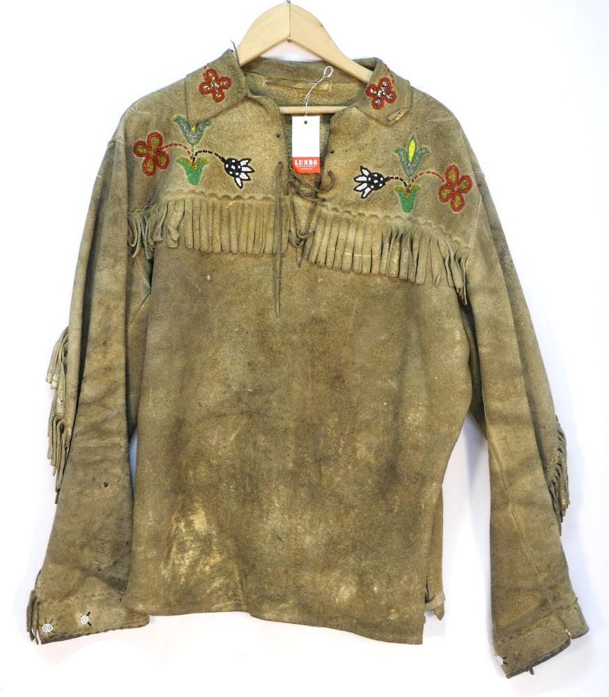 Indigenous Fringed Beaded Hide Jacket, Size Medium. (1 of 2)