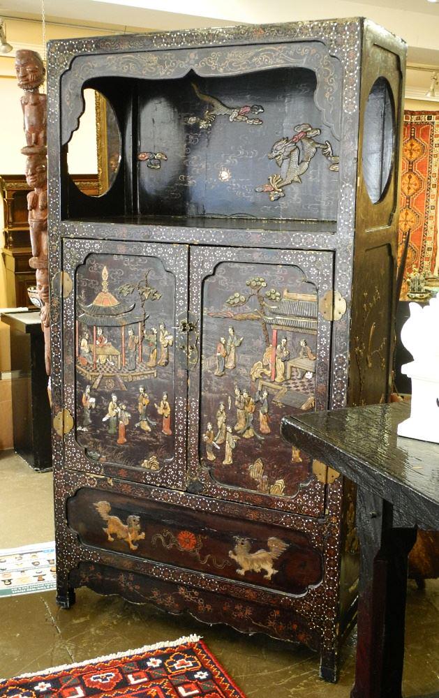 Chinese Coromandel Cabinet, Hinges Noted. (1 of 4)