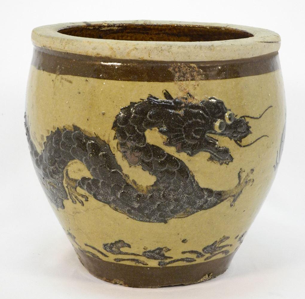 Chinese Stoneware Egg Crate Jar, 10" High. (1 of 3)
