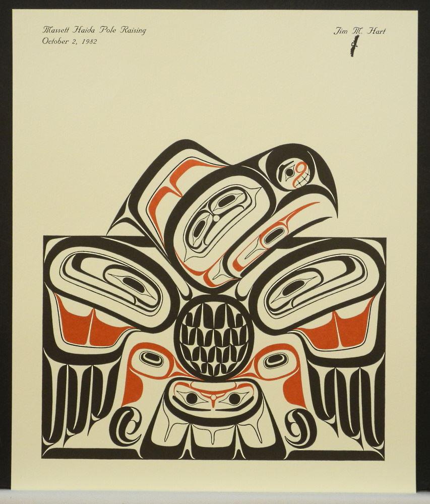 Serigraph Signed Jim M. Hart, "Masset Haida Pole Raising Oct 2/19 82" 15 1/2" X 13". (1 of 1)