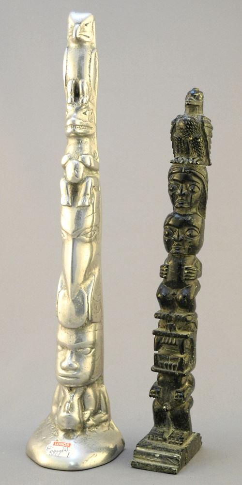 Two Northwest Coast Inspired Model Totem Poles, 12 1/4" High. (1 of 4)